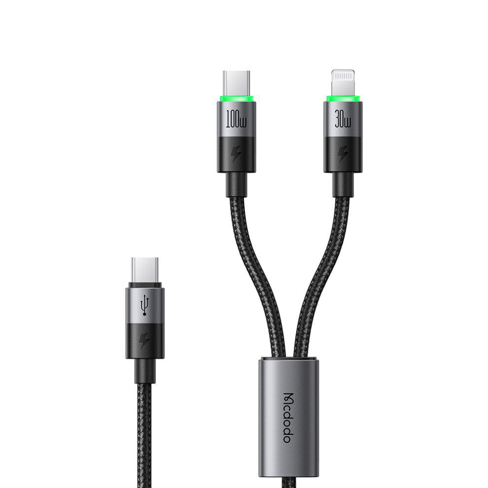 Mcdodo Ca-6700 2-In-1 Fast Charging Cable 100W Usb-C To Usb-C+Ip Braided Cord 1.5M For Multiple Devices 6914289847819