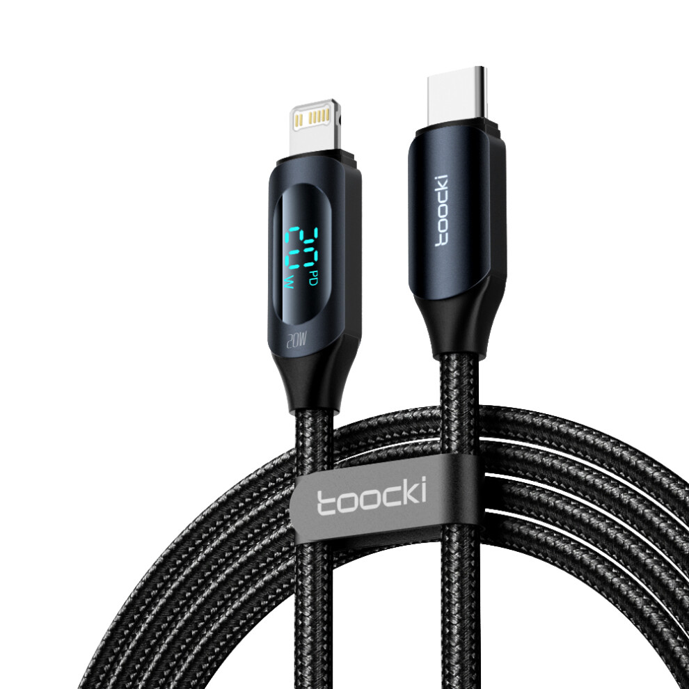 (Black) Toocki Tq-X03 1M Pd 20W Fast Charging Cable With Digital Display Usb C To Lightning Data Cord - Black 6914287862944