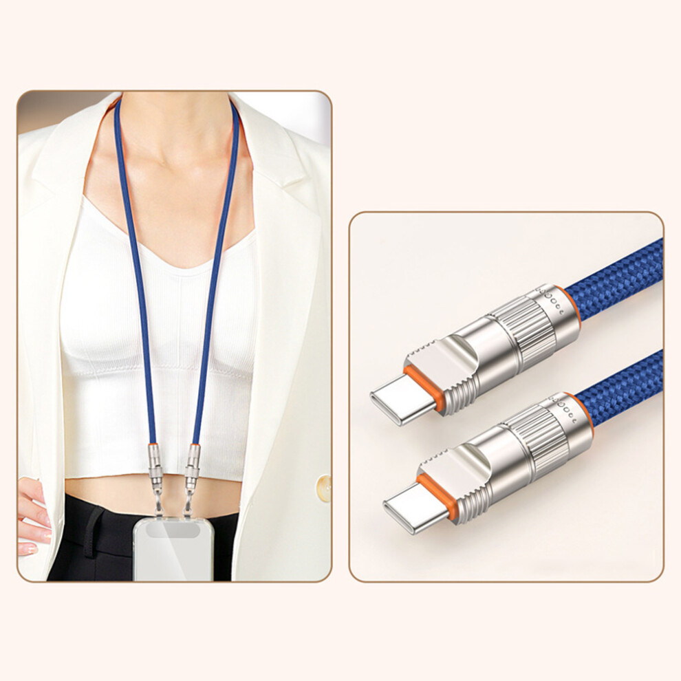 (Sapphire) 90Cm Cell Phone Neck Strap Charging Cable Type-C To Type-C Pd 66W Fast Charge Data Cable Necklace - Purple 6914288212397