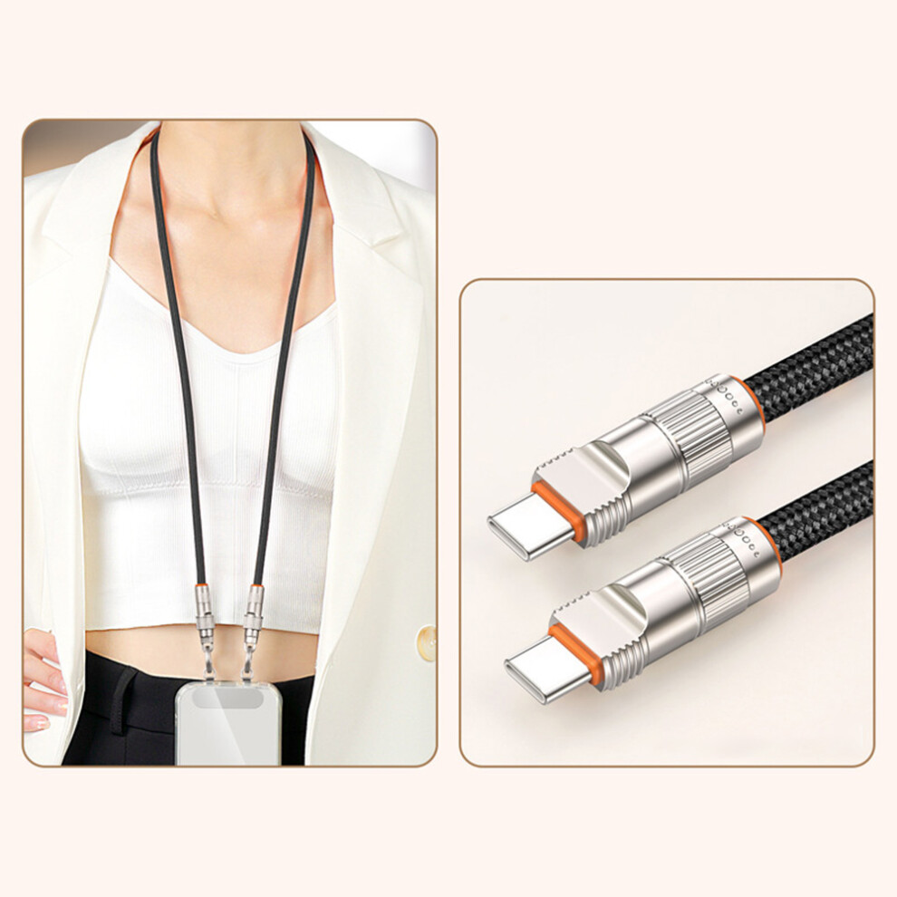 () 90Cm Cell Phone Neck Strap Charging Cable Type-C To Type-C Pd 66W Fast Charge Data Cable Necklace - Black/Purple 6914286576194
