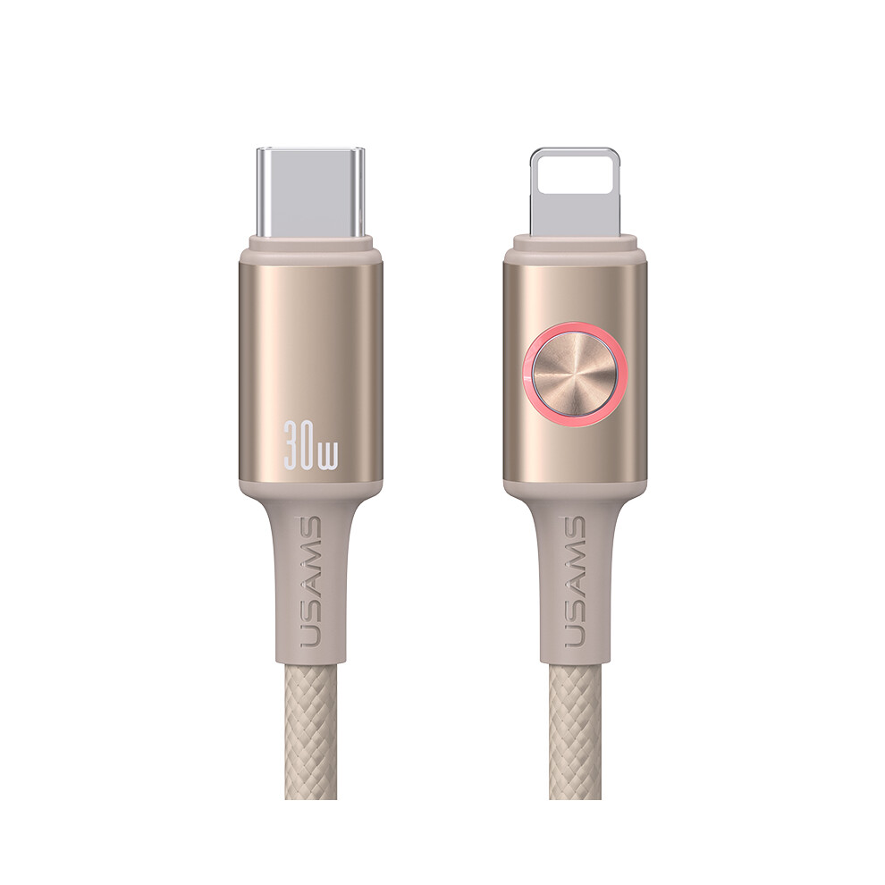 (Desert ) Usams Sj753 1.2M 30W Type-C To Lightning Cable Aluminum Alloy Rgb Data Sync Cord - Tarnish Gold/Light 6914286707055