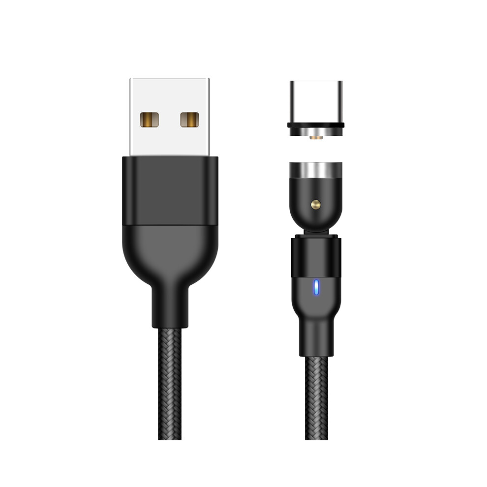 (Black) For Iphone 15 Series 1M 2A Usb To Usb-C Type-C Nylon Braided Rotatable Bending Magnetic Charging Cable - Black 6914285103520