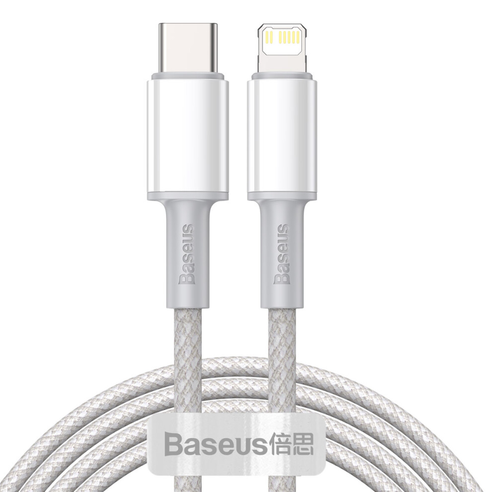 () Baseus Type-C To Ip Pd 20W High Density Braided Fast Charging Data Cable 2M - White/Black 6914283712588