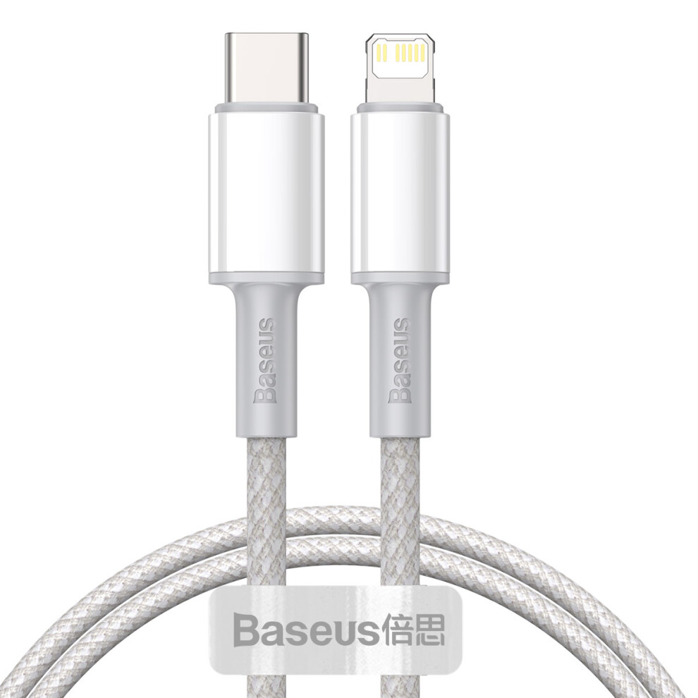 () Baseus High Density Braided Fast Charging Data Cable Type-C To Ip Pd 20W 1M - White/Black 6914285862373