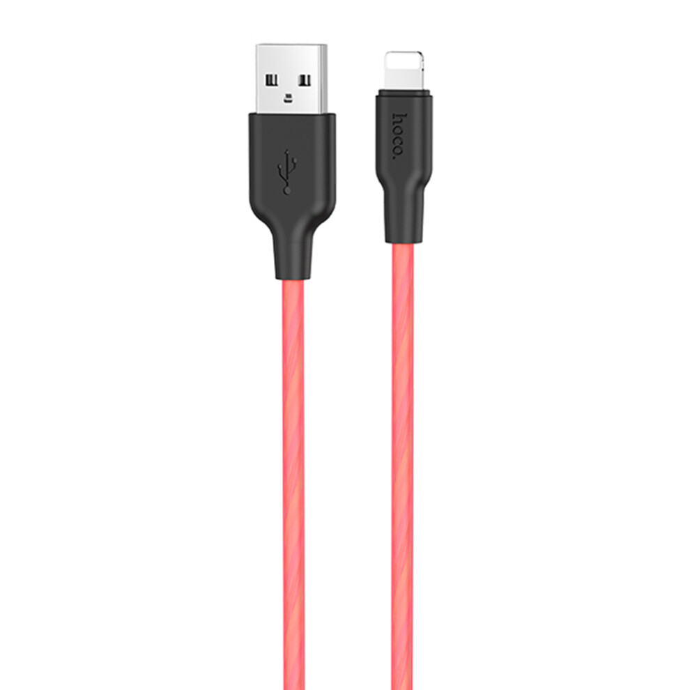 Hoco X21 Plus 0.25M Fluorescent Silicone 2.4A Fast Charging Usb To Lightning Data Charging Cable - Red 6914283598618