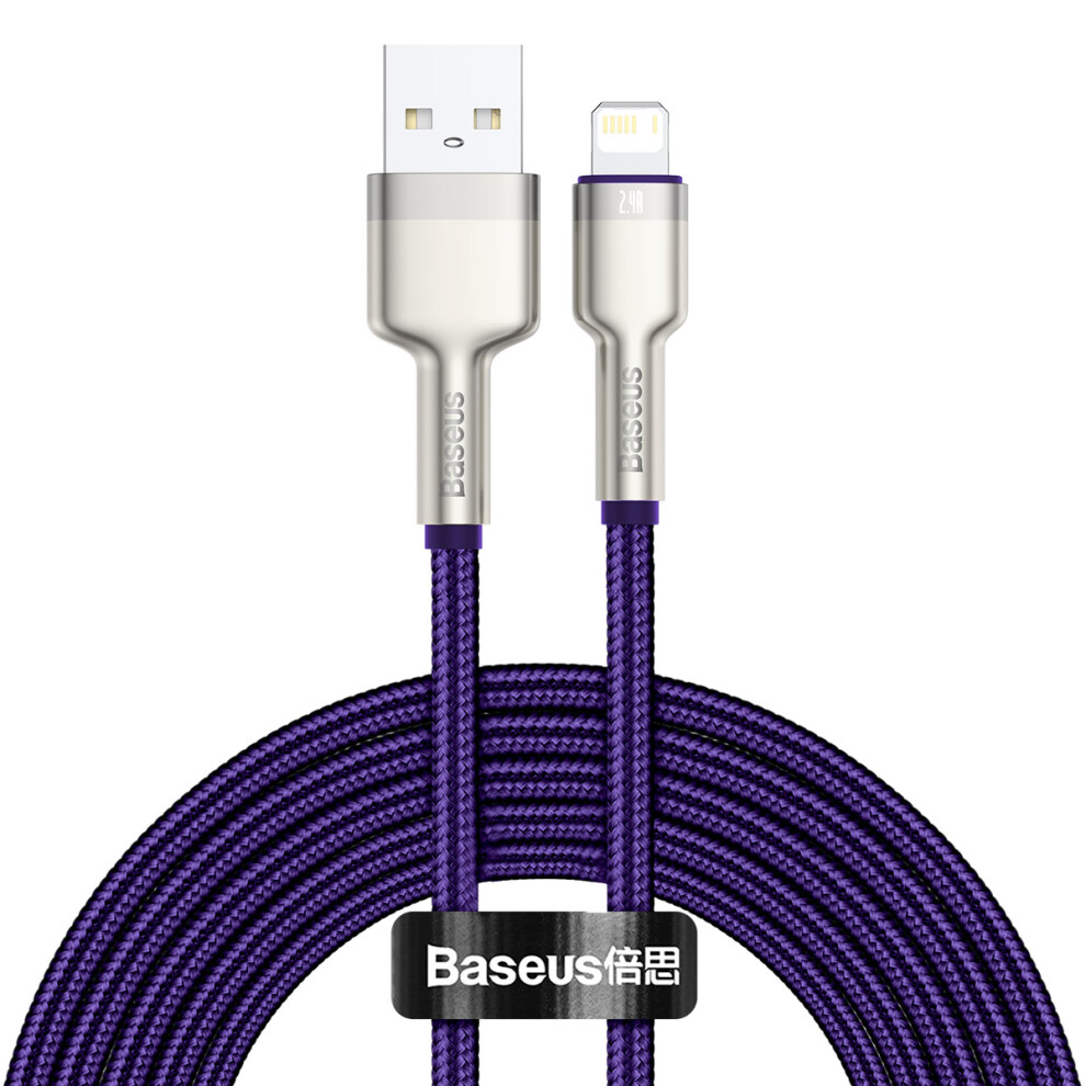 () Baseus Cafule Series Metal Data Cable Usb To Ip 2.4A Charging Cord 2M - Purple/Black 6914283565597