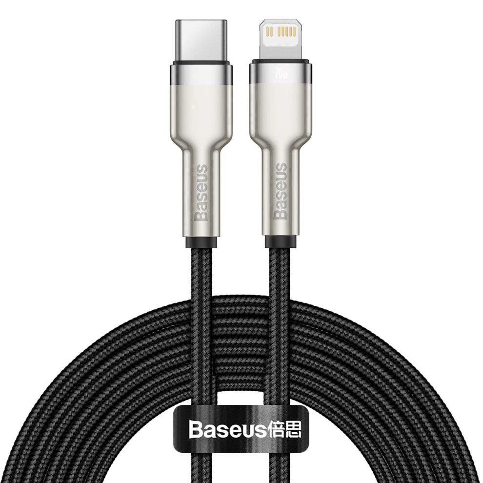 (Black) Baseus Cafule Series Metal Data Cable Type-C To Ip Pd 20W Charging Cord 2M - Black 6914288025690