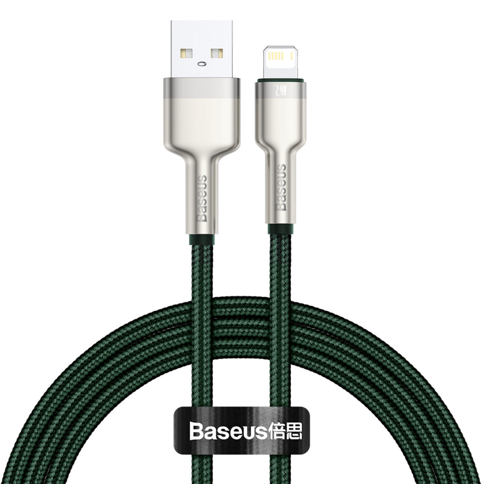 () Baseus Cafule Series Metal Data Cable Usb To Ip Cord 2.4A 1M - Green/Black 6914288539364