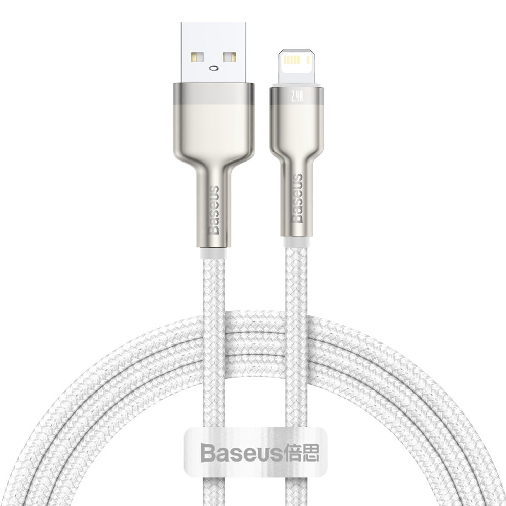 () Baseus Cafule Series Metal Data Cable Usb To Ip Cord 2.4A 1M - White/Black 6914285486340