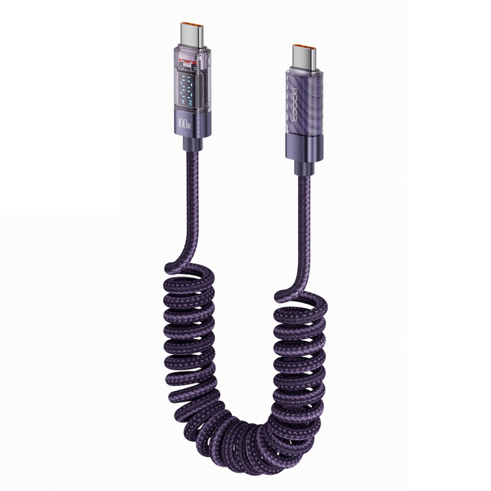 () Toocki Txc-60C2 1.8M Spring Data Cord Pd 100W Fast Charging Digital Display Usb C To Usb C Cable - Purple/Grey 6914284118204