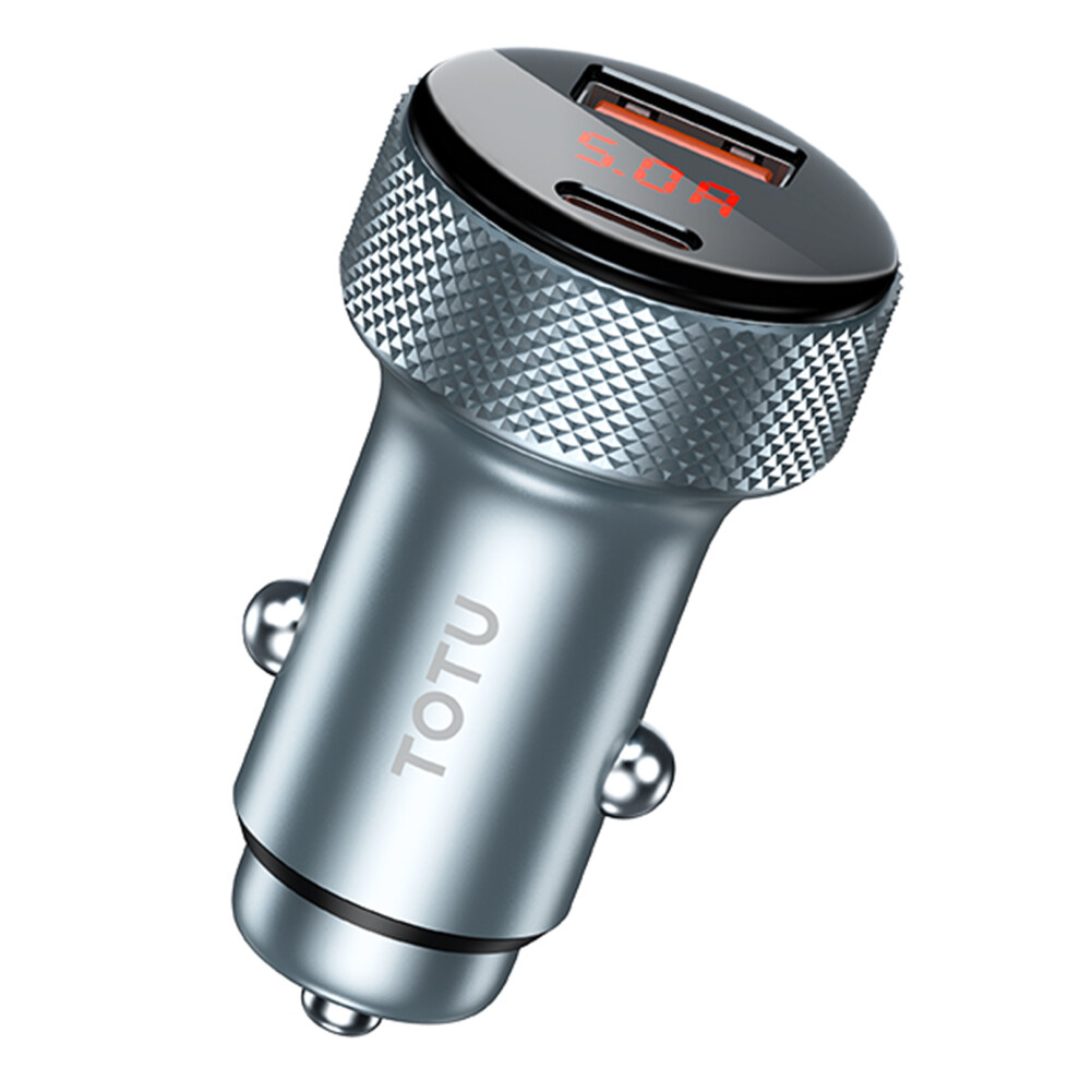 Totu Cc-4 Dual Port Car Charger 48W Fast Charging Usb-A+Type-C Digital Display Cigarette Lighter - Grey 6914284004804