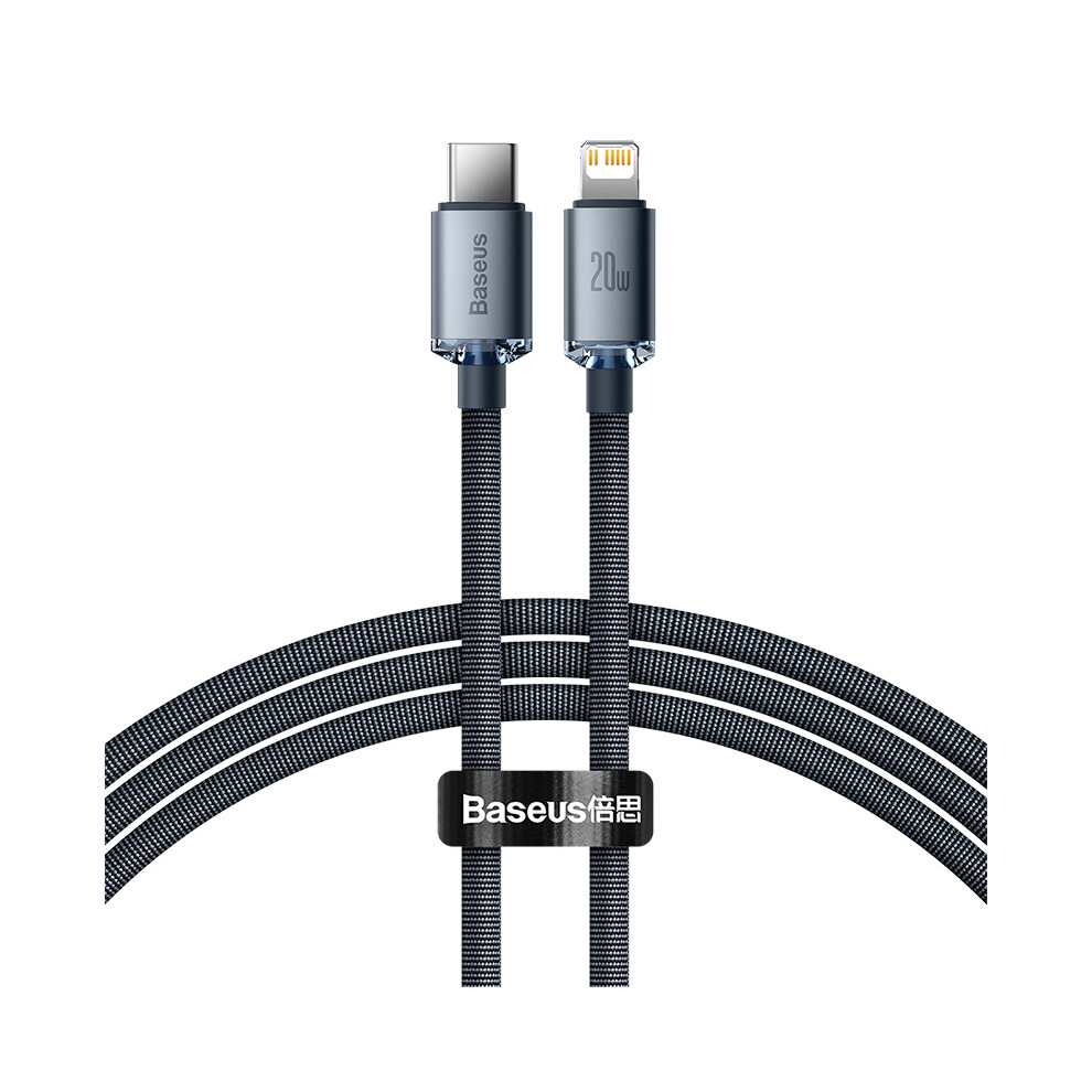 (Black) Baseus Crystal Shine Series Fast Charging Type-C To Ip Data Cable 20W 1.2M Cell Phone Cord - Black 6914281473870