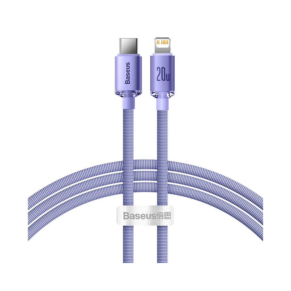() Baseus Crystal Shine Series Fast Charging Type-C To Ip Data Cable 20W 1.2M Cell Phone Cord - Purple/Black 6914284526894