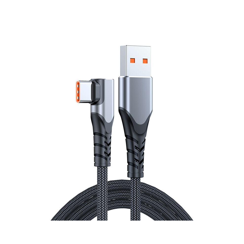 (Grey) 66W Elbow Design Braided Usb To Type-C Fast 6A Charging Cable Cell Phone Cable Data Transmission Cord 3M - Grey 6914280217529