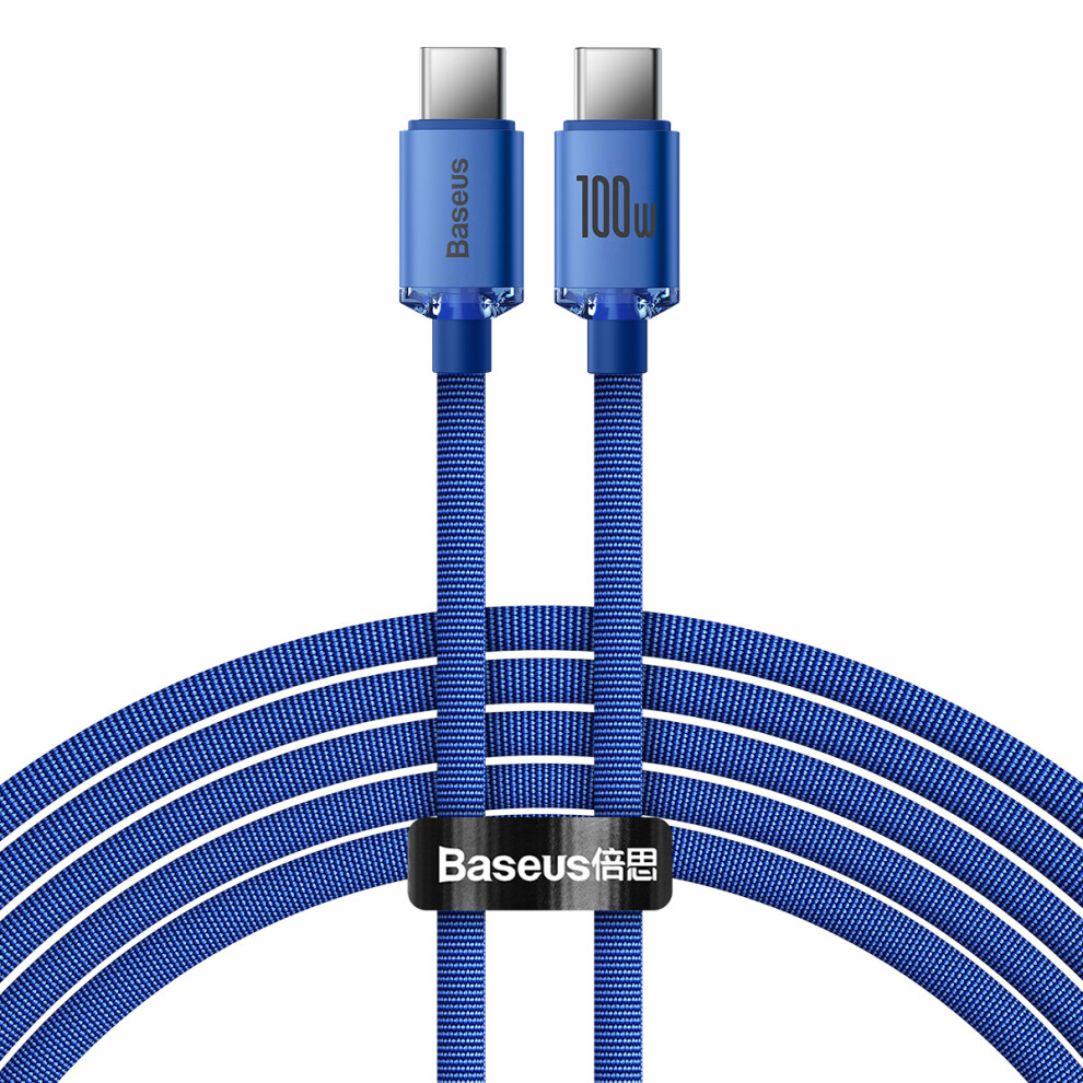 () Baseus Crystal Shine Series For Iphone 15 Series 2M 100W Fast Charging Data Cable Type-C To Type-C Braided Cord - Blue/Black 6914284033378