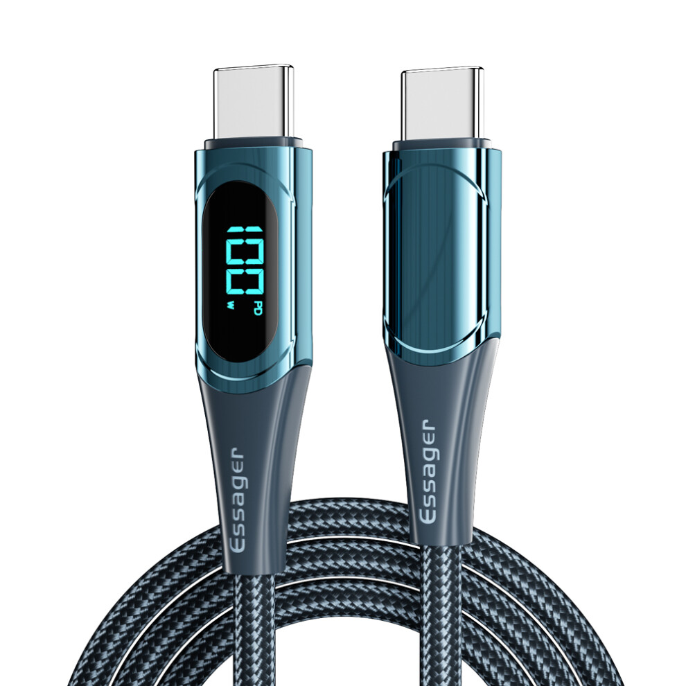 Essager 2M Usb C Cable To Usb C 100W 5A Supports Qc 3.0 Charge Cable Data Transfer Wire With Led Digital Screen For Laptop Smartphone - Blue 6914281679005