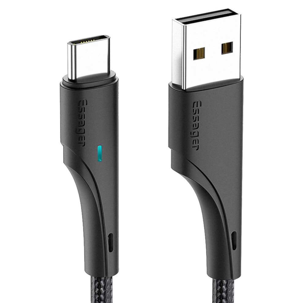 Essager 2M Led Usb To Type C Cable 3A Fast Charging 480Mbps Transmission Cord - Light/Black 6914284187255