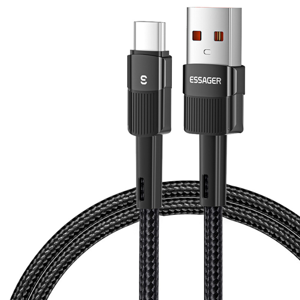() Essager 2M Braided Design Usb To Type C Cable 6A Fast Charging 480Mbps Transmission Wire For Tablet Laptop Smartphone - Black/Brown 6914284060961