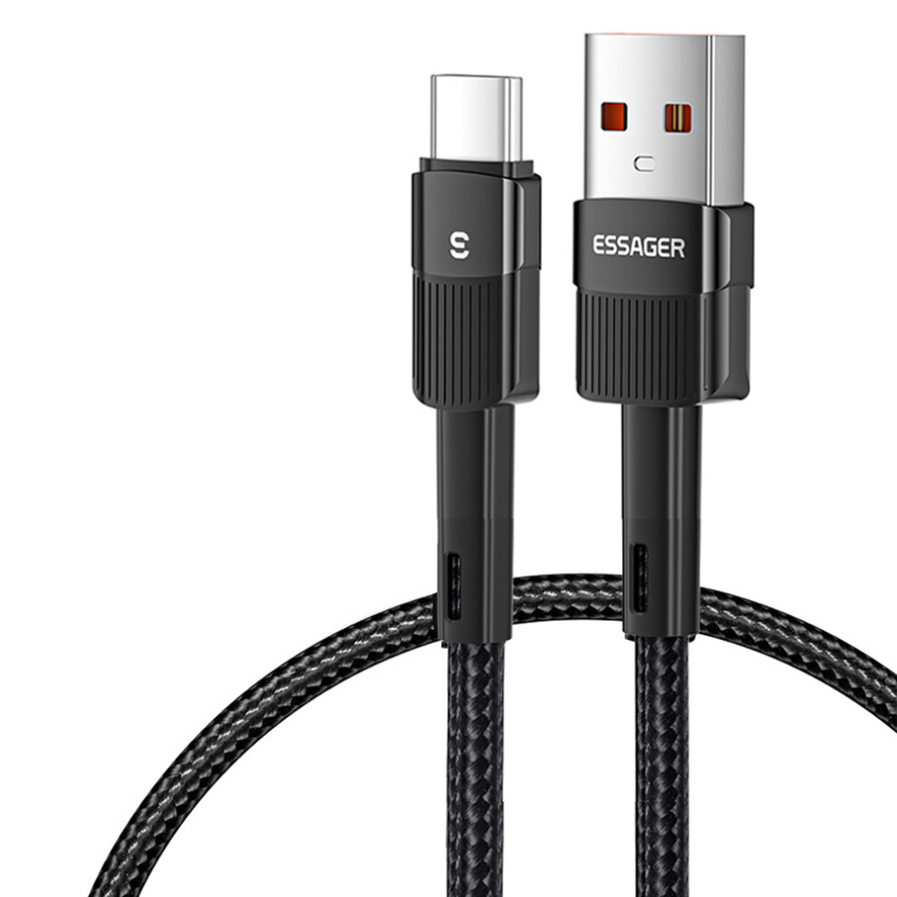 () Essager 1M 6A Fast Charging Usb To Type C Charge Cord 480Mbps Transmission Cable - Black/Blue 6914285020742