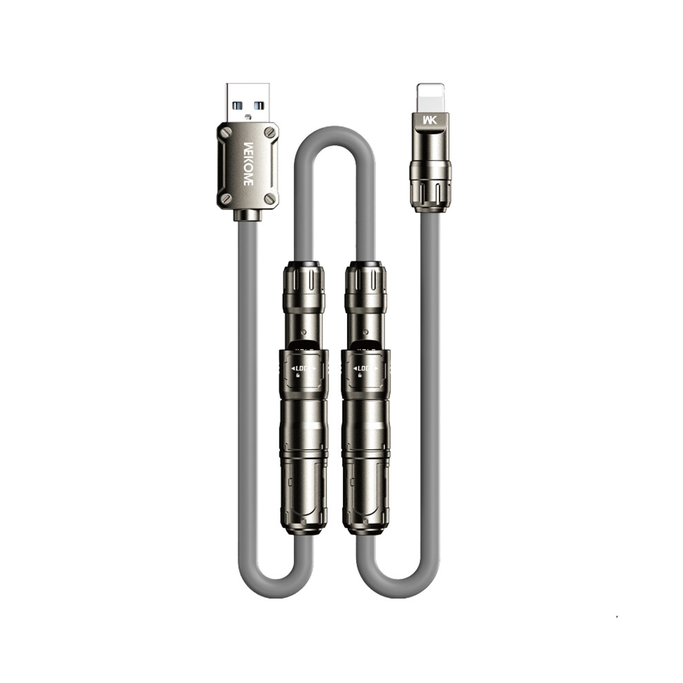 (Grey) Wekome Wdc-77 3-In-1 Multi Charging Cable 240W Super Fast Charge Silicone Data Cable For Usb Type-C Ip - Yellowgreen Grey 6914287339552
