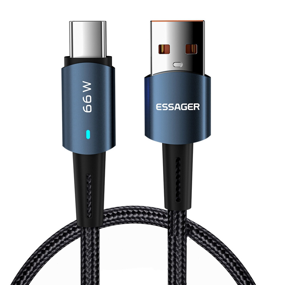 (Blue) Essager 1M Fast Charging Cable 6A Braided Design Usb To Type C Cell Phone Cable 480Mbps Data Transmission Cord - Blue 6914289874792