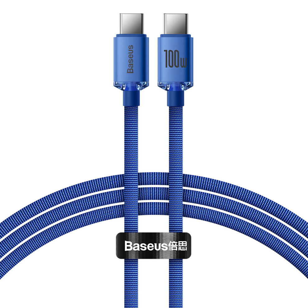() Baseus Crystal Shine Series For Iphone 15 Series 1.2M 100W Fast Charging Data Cable Type-C To Type-C Cord - Blue/Black 6914287927322