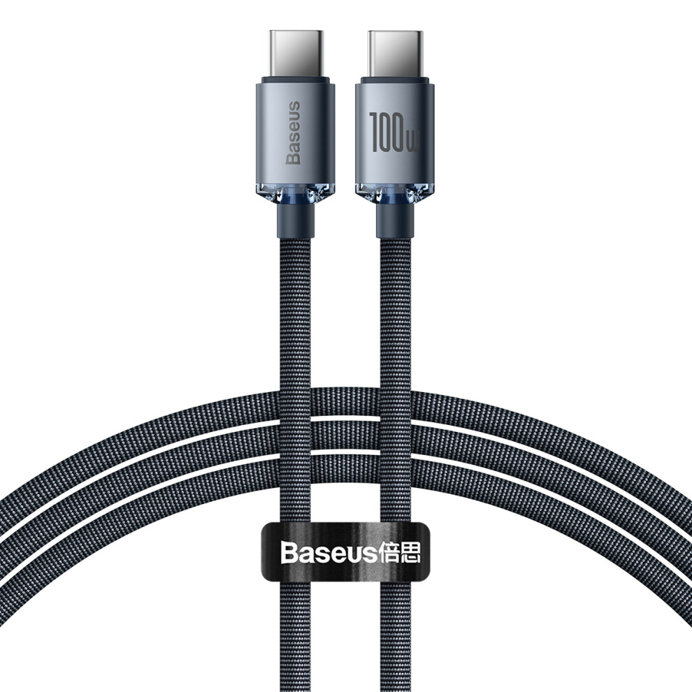 (Black) Baseus Crystal Shine Series For Iphone 15 Series 1.2M 100W Fast Charging Data Cable Type-C To Type-C Cord - Black 6914282377115