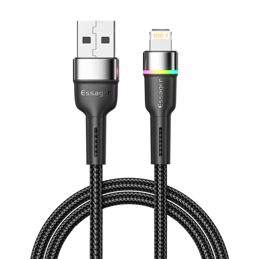 Essager 2M Usb-A To 6Pin 3A Fast Charging Cable Led Lighting 480Mbps Transfer Data Cable Cord - Black 6914287927971