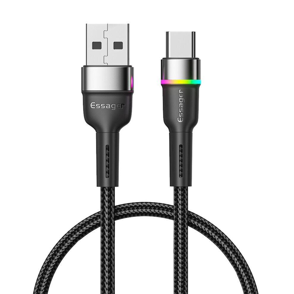 Essager 1M 3A Fast Charging Cable Usb-A To Type-C Braided Cord With Color Indicator Support 480Mbps Data Transmission - Light/Black 6914280211893