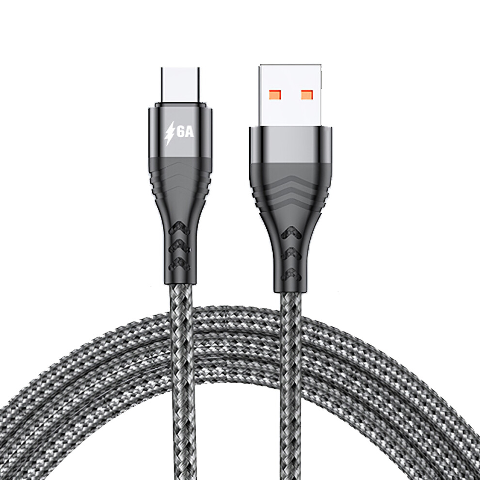 () Adc-005 2M Usb To Type-C 6A High Current 66W Fast Charging Cable Braided Data Cord For Huawei Samsung - Grey/Black 6914281154052