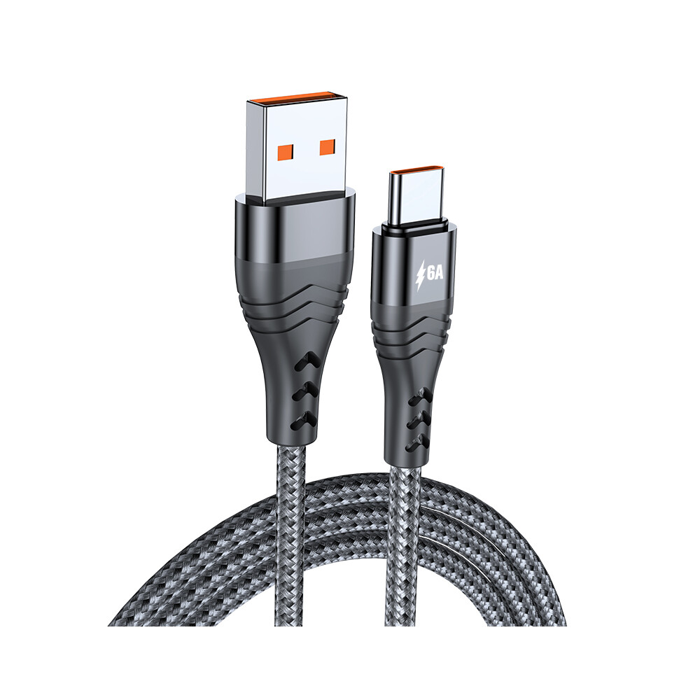 (Black) Adc-005 2M Usb To Type-C 6A High Current 66W Fast Charging Cable Braided Data Cord For Huawei Samsung - Black 6914289345476