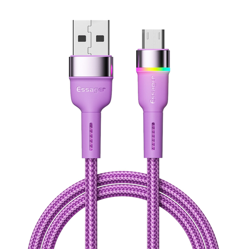 () Essager 2M 2.4A Fast Charging Cable Usb-A To Micro Usb Led Lighting Cable 480Mbps Data Transmission Cord - Purple/Blue 6914285834721