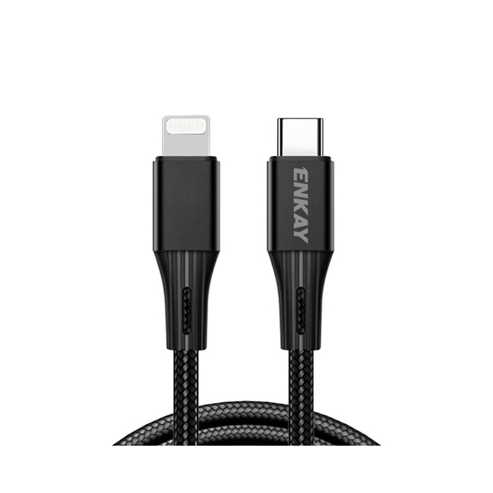 (Black) Enkay Hat Prince 1M Type-C To Lightning Pd 20W 3A Fast Charging Cable Phone Tablet Nylon Braided Data Cord - Black 6914280631448