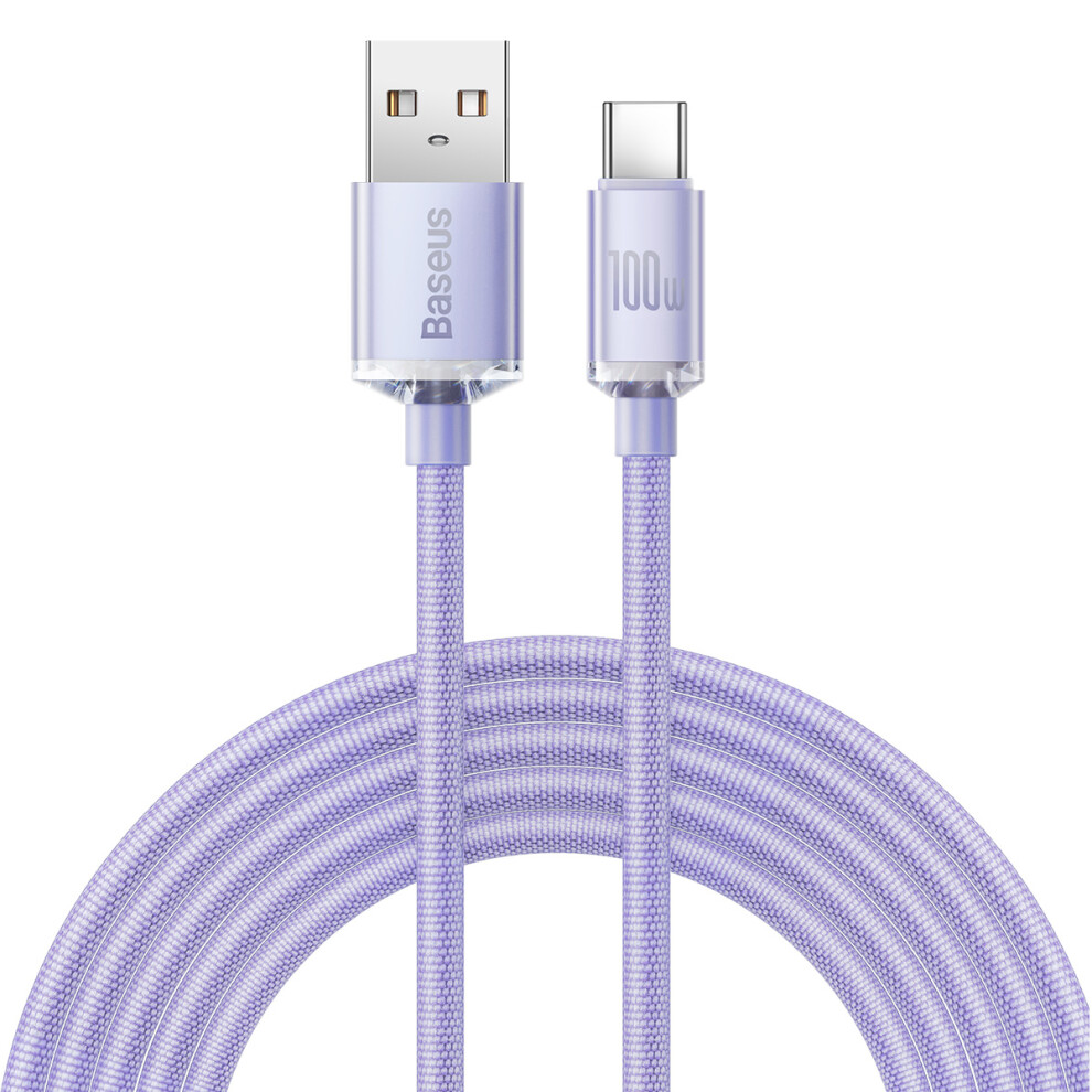 () Baseus Crystal Shine Series For Iphone 15 Series 100W 2M Fast Charging Data Cable Usb To Type-C Braided Cord - Purple/Black 6914280740911