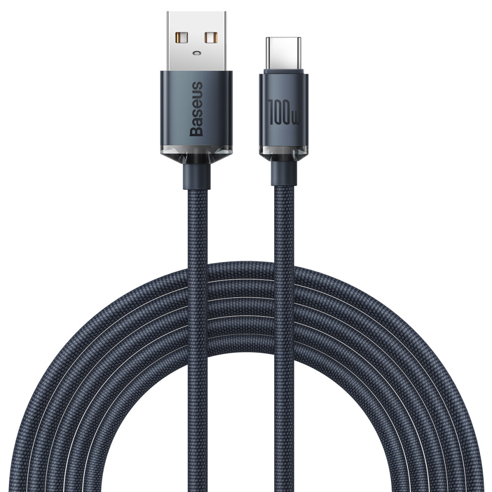 (Black) Baseus Crystal Shine Series For Iphone 15 Series 100W 2M Fast Charging Data Cable Usb To Type-C Braided Cord - Black 6914285834080