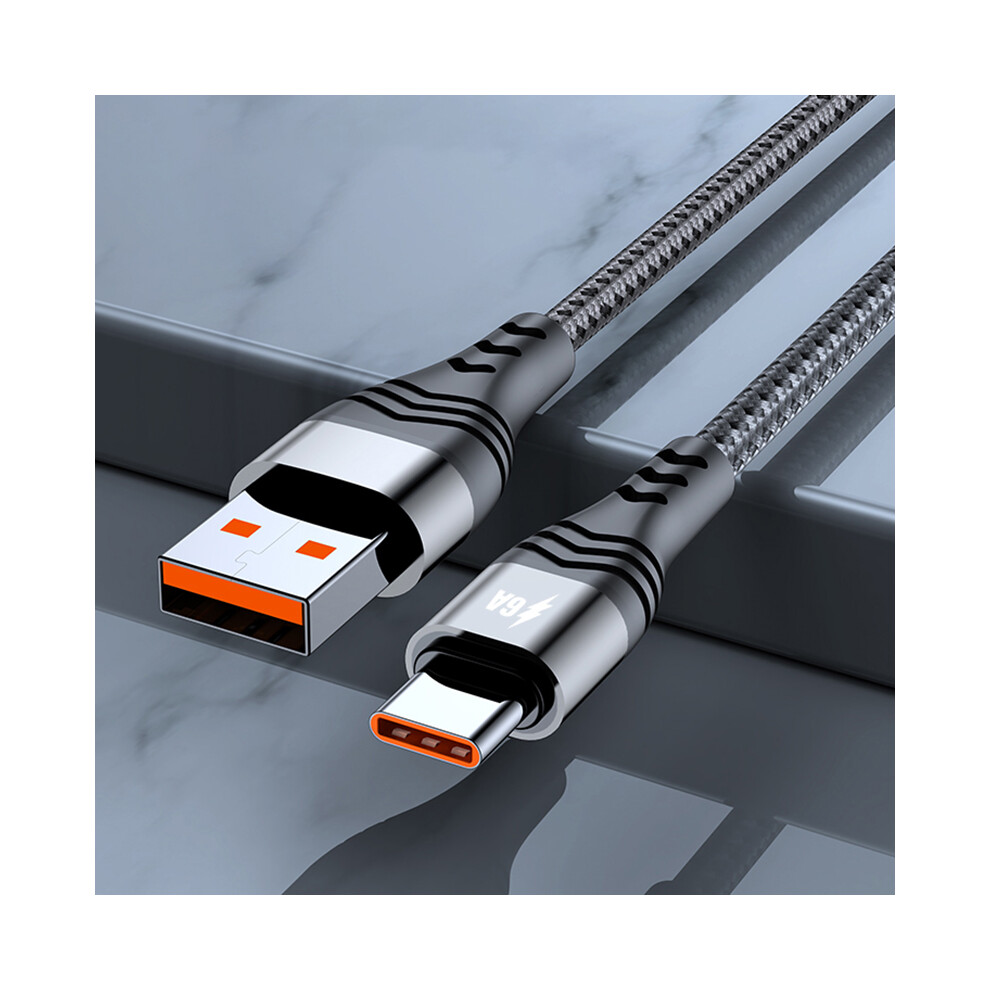 () Adc-005 0.5M 6A 66W Fast Charging Cable Braided Usb To Type-C High Speed Data Cord For Huawei Samsung - Grey/Black 6914286222664
