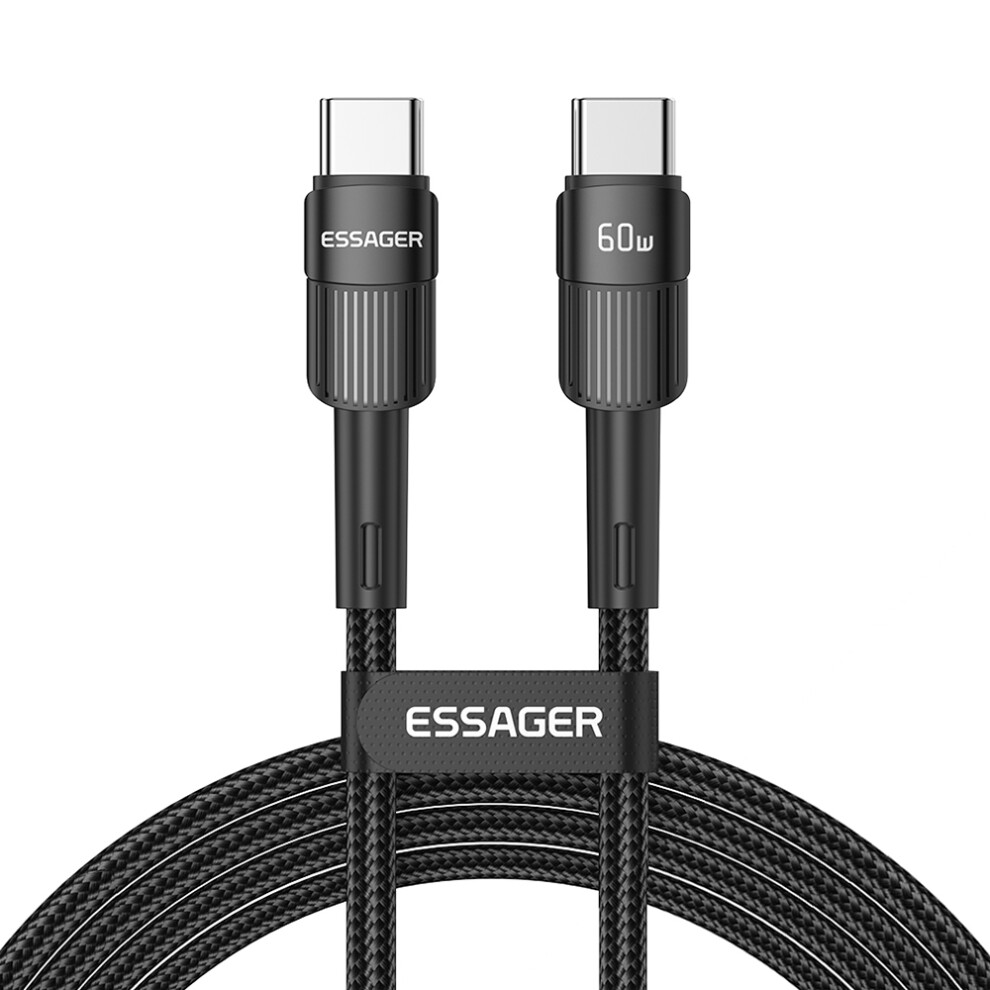Essager 3M Pd 60W Type-C To Type-C Fast Charging Cable 480Mbps Data Transfer Braided Cord - Black 6914280522760