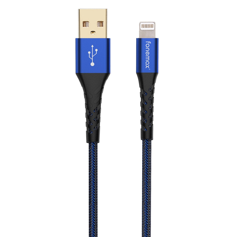 (Blue) Fonemax C89 Mfi Certificated 0.2M Usb To Lightning 3A Fast Charging Cable Nylon Braided Data Cord - Blue 6914280368641
