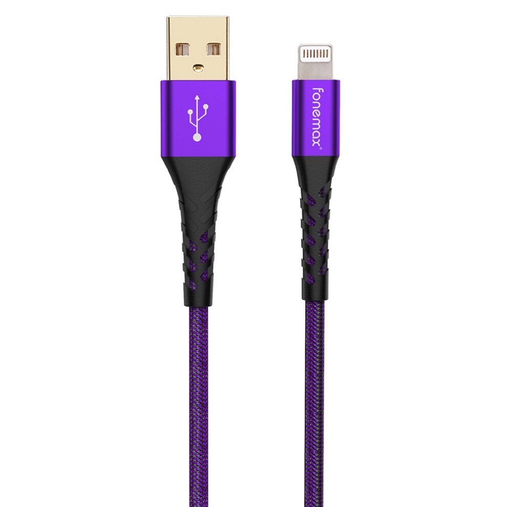 () Fonemax C89 Mfi Certificated 0.2M Usb To Lightning 3A Fast Charging Cable Nylon Braided Data Cord - Purple/Blue 6914281744260
