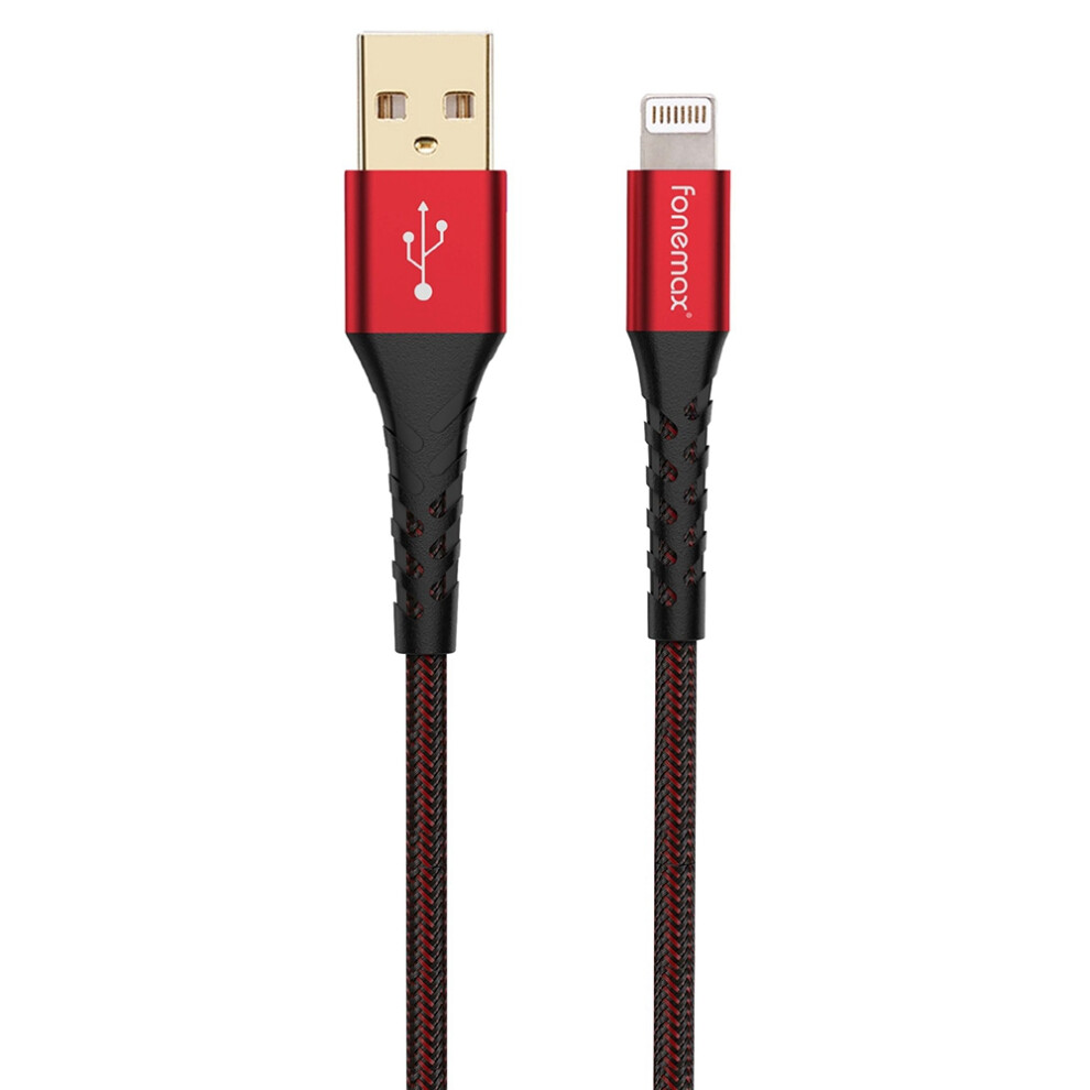 () Fonemax C89 Mfi Certificated 0.2M Usb To Lightning 3A Fast Charging Cable Nylon Braided Data Cord - Red/Blue 6914280108056