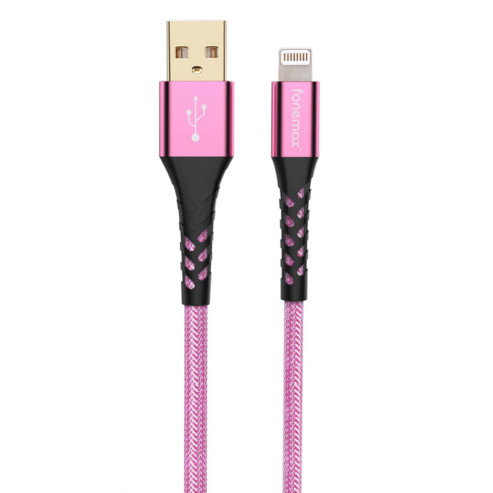 () Fonemax C89 Mfi Certificated 0.2M Usb To Lightning 3A Fast Charging Cable Nylon Braided Data Cord - Pink/Blue 6914288156219