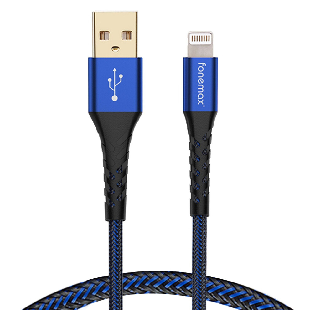 (Blue) Fonemax C89 Mfi Certificated 1.2M Usb To Lightning 3A Fast Charging Data Cable Braided Cord - Blue 6914287599802