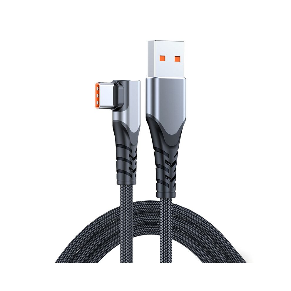 (Grey) 2M 6A 66W Fast Charging Cable Usb To Type-C Right Angle Braided Data Cord For Huawei Samsung - Grey 6914289898811