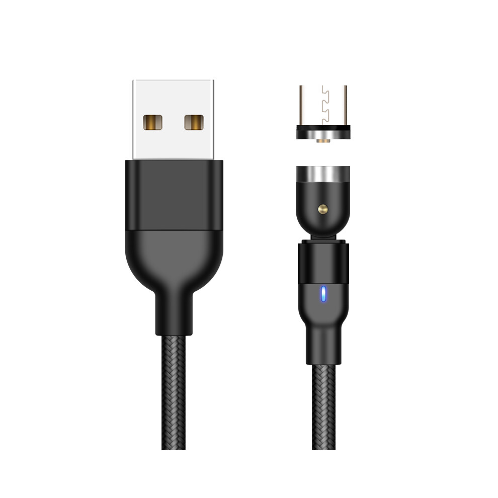 (Black) 1M 2A Usb To Micro Usb Nylon Braided Rotatable Bending Magnetic Cable - Black 6914282595267
