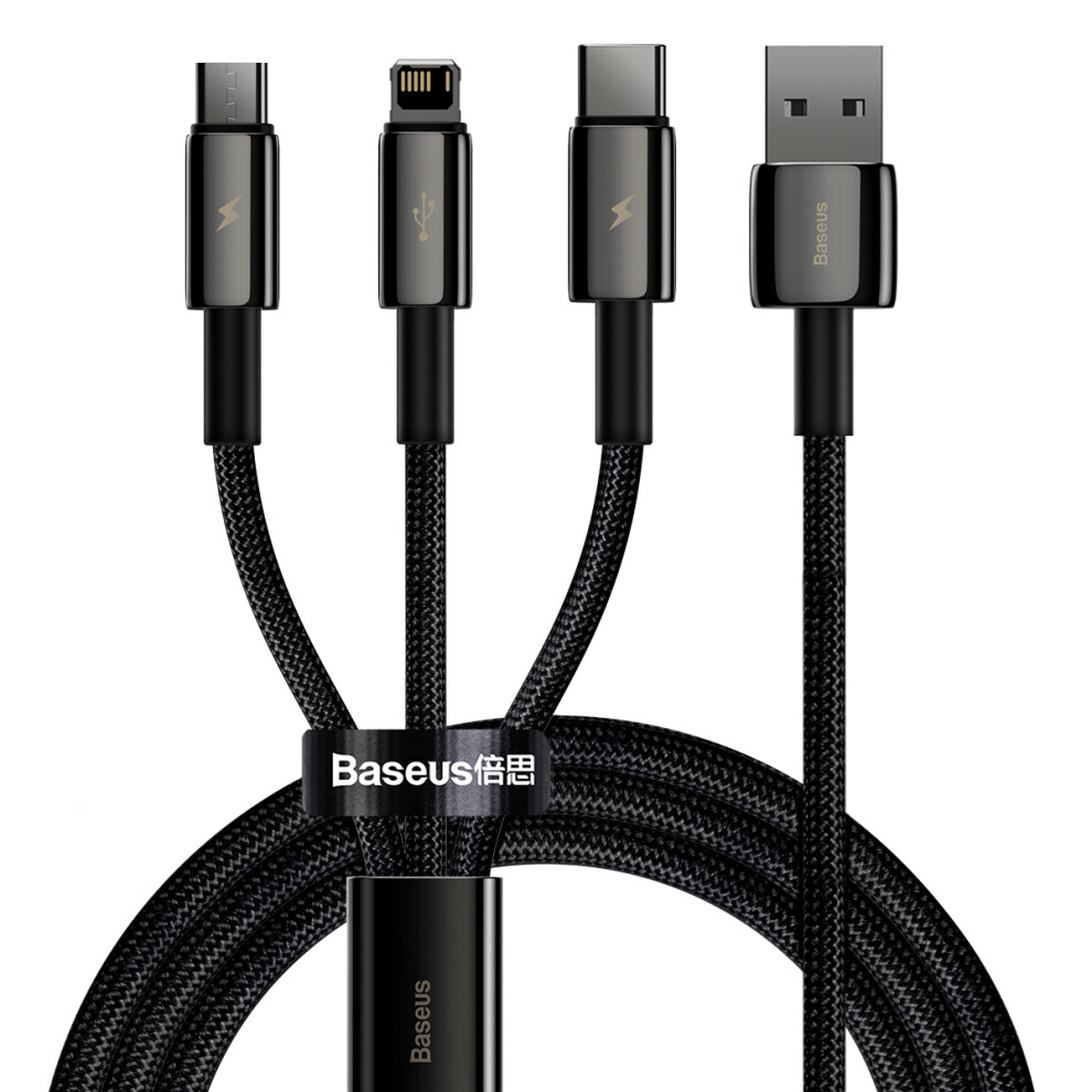 Baseus Tungsten One-For-Three Fast Charging Data Cable Usb To Ip+Type-C+Micro 3.5A 1.5M - Gold/Black 6914282607359
