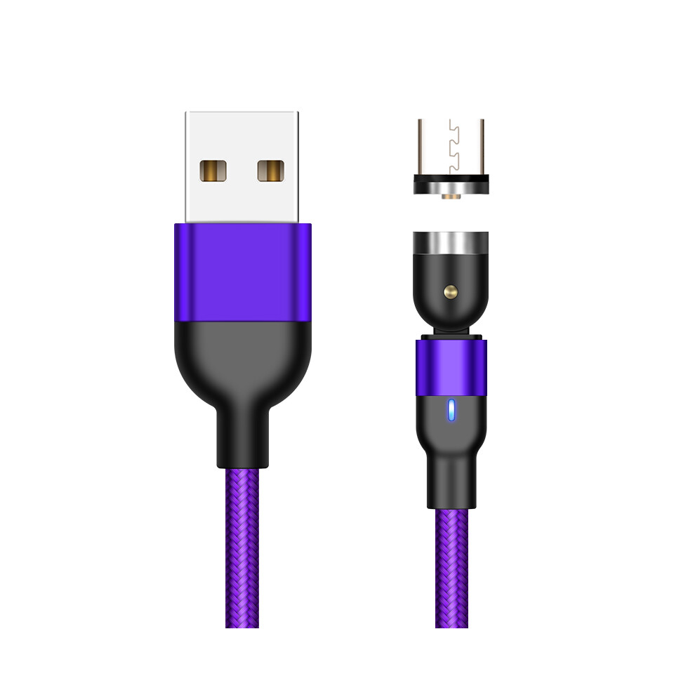 () 1M 2A Usb To Micro Usb Nylon Braided Rotatable Bending Magnetic Cable - Purple/Black 6914288691574