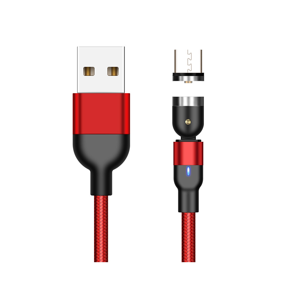 () 1M 2A Usb To Micro Usb Nylon Braided Rotatable Bending Magnetic Cable - Red/Black 6914280643410