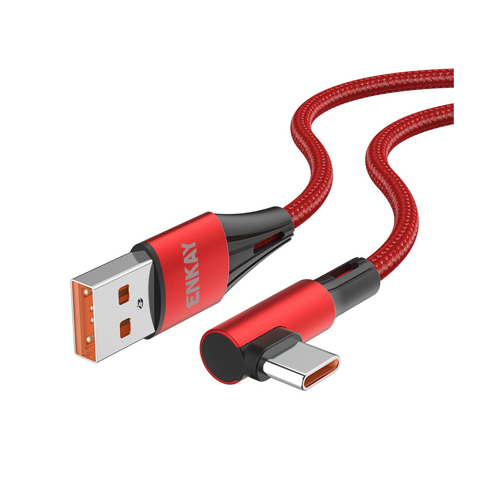() Enkay Hat Prince 1M 66W 6A Super Fast Charge Data Cable Usb To Elbow Type-C Braided Cord Support For Oppo Vivo Fast Charging - Red/Black 6914288679596