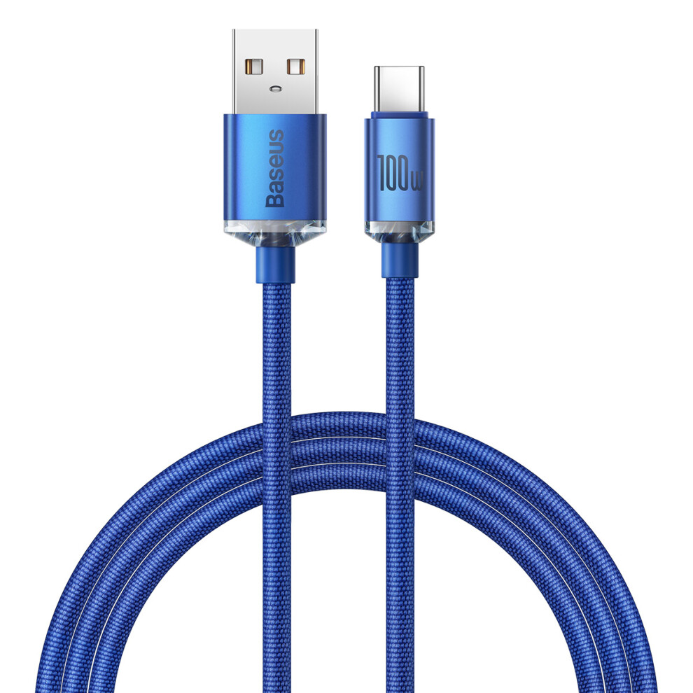 () Baseus Crystal Shine Series 100W 1.2M Fast Charging Data Cable Usb To Type-C Cord - Blue/Black 6914289846874