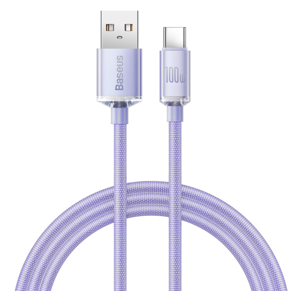 () Baseus Crystal Shine Series 100W 1.2M Fast Charging Data Cable Usb To Type-C Cord - Purple/Black 6914287917019